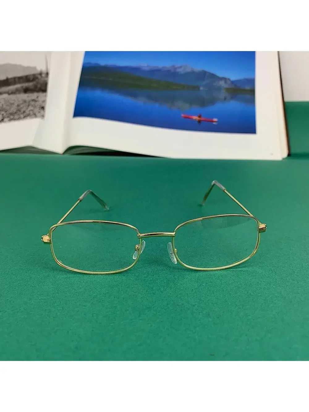 Vintage 2000s style unique Slim Gold Trim Clear Lenses Glasses. Glasses are
